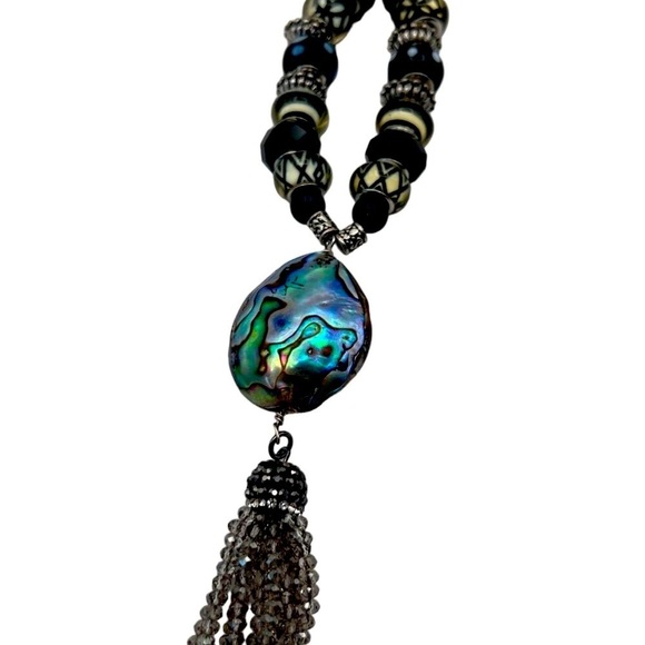 Abalone Shell Tassel Necklace & Beaded Bracelets Set Boho Chic Style Unique - Picture 6 of 13